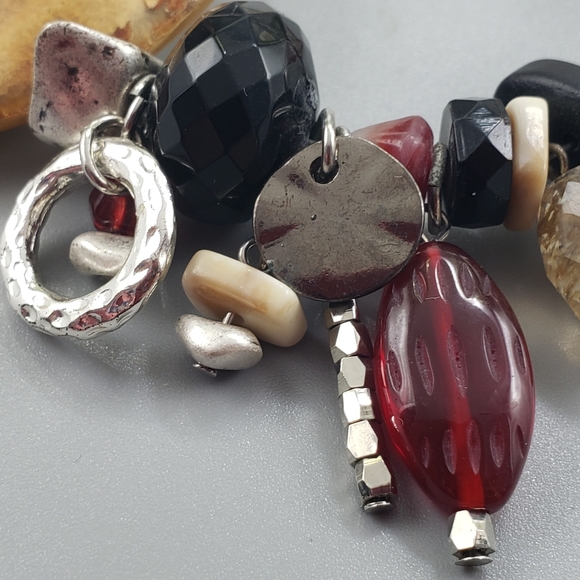 Chico 4 Strand Multicolor Bead Stones & Charms Statement Silvertone Chains - Picture 7 of 16